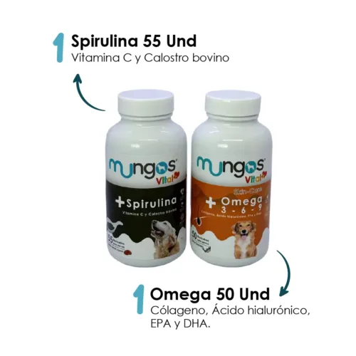 Combo Mungos Vital Spirulina x 55 Unds + Omega 3-6-9 x 50 Unds