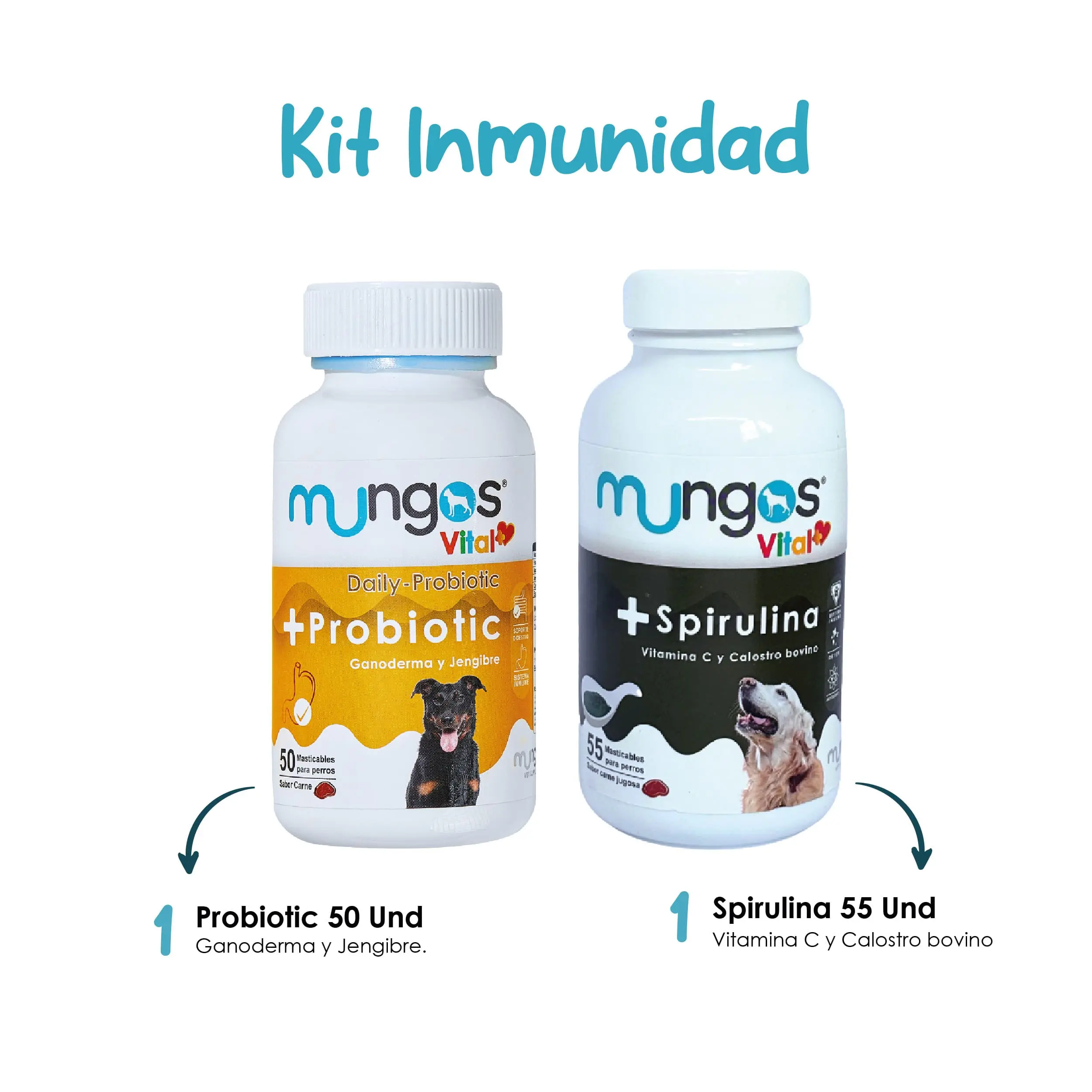 Suplementos, vitaminas, Galletas y Snacks saludables para perros y gatos - Productos funcionales y saludables - mungos.co Kit Inmunidad